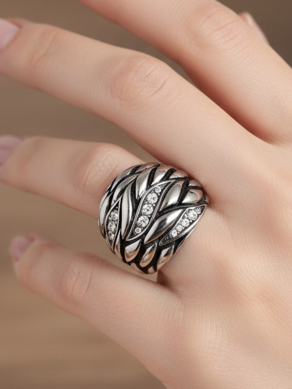 Stainless Steel Cubic Zirconia Dome Ring - Picture 6 of 6